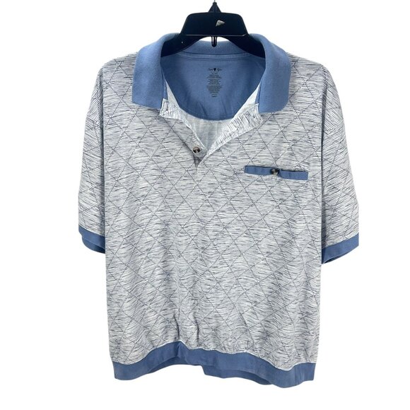 David Taylor Mens XL Short Sleeve Polo Shirt Blue Diamond Pattern Cotton Blend - Picture 1 of 10